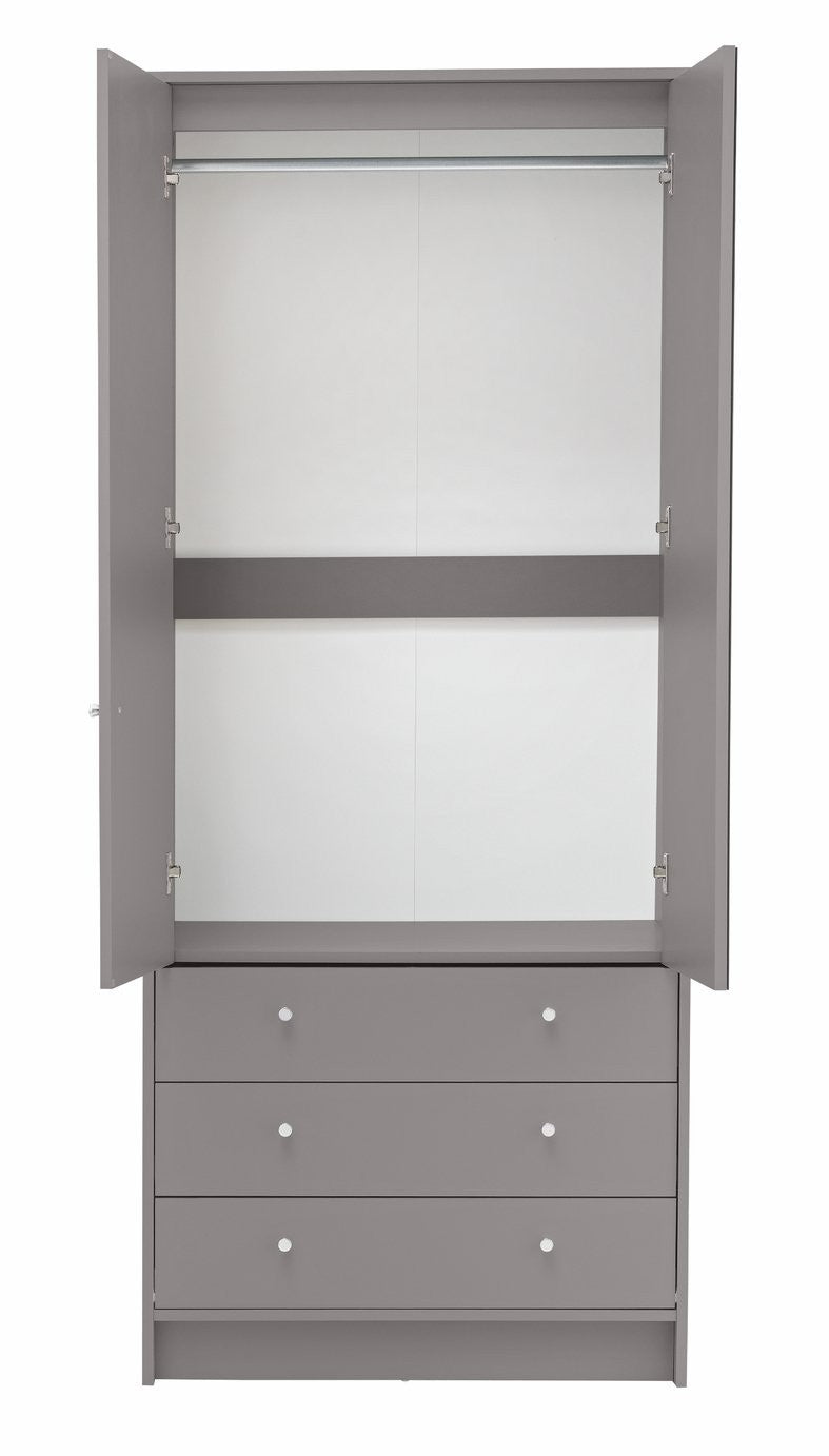 Home Malibu 2 Door 3 Drawer Mirror Wardrobe - Grey | mirrored wardrobe