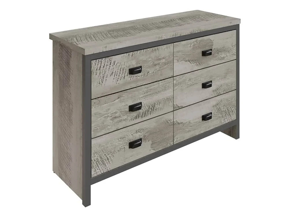Boston Grey Wood Effect 3+3 Drawer Chest of Drawers | Bedroom Storage Furniture