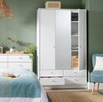 Home Malibu 3 Door 4 Drawer Mirror Wardrobe - White ( B Grade )