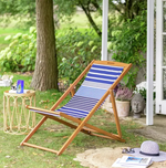 Folding Wooden Garden Deck Chair Blue | Outdoor Patio Reclining Chair Furniture