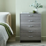 Seville 5 Drawer Chest - Grey Oak Effect