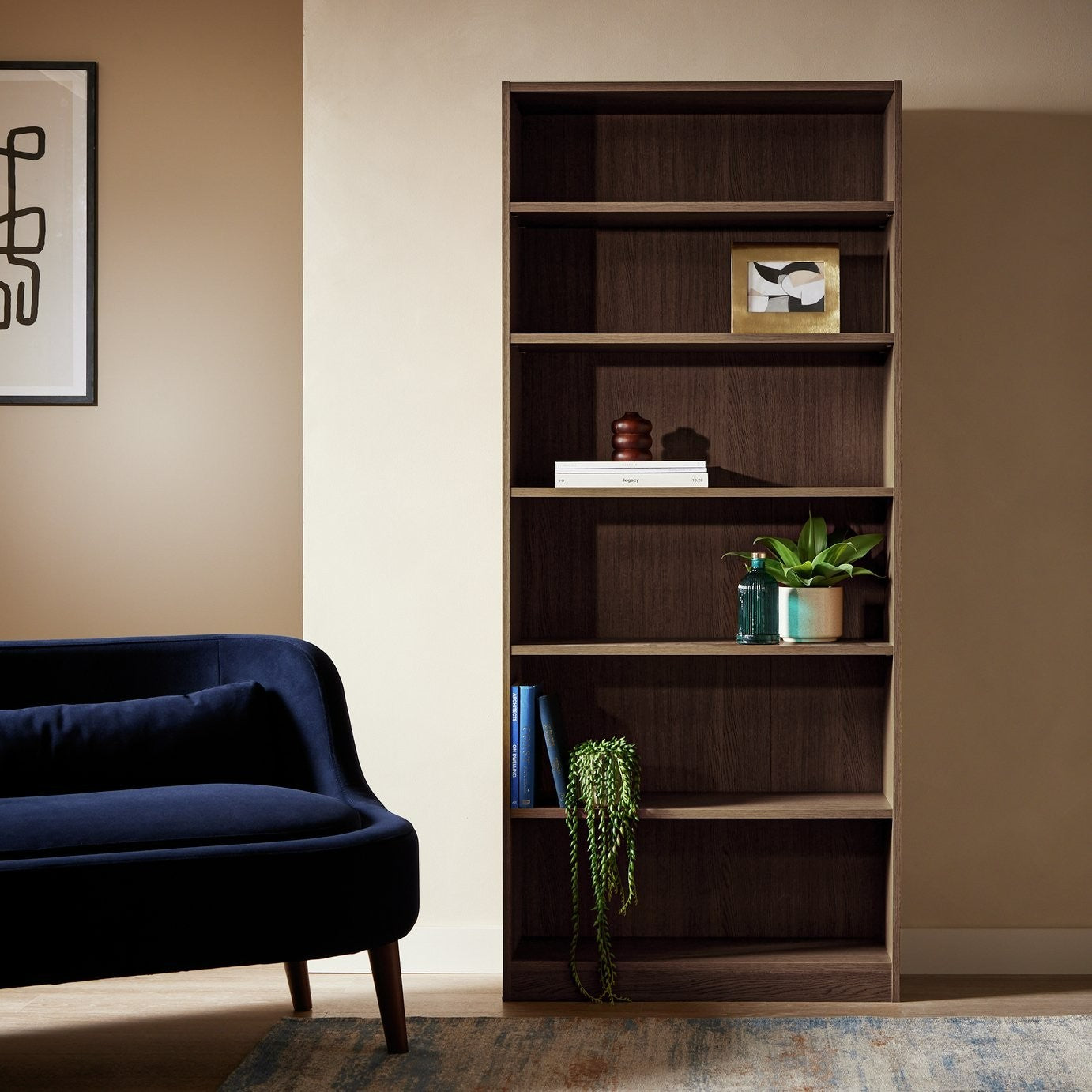 Maine Deep Bookcase - Walnut | Modern Durable Interior Tall Books Organizer