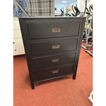 4 Drawer Chest of Drawers Black Wood Tallboy Bedroom Storage Cabinet