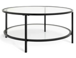 Home Boutique Round Coffee Table - Black | Glass Top Modern Living Room Table