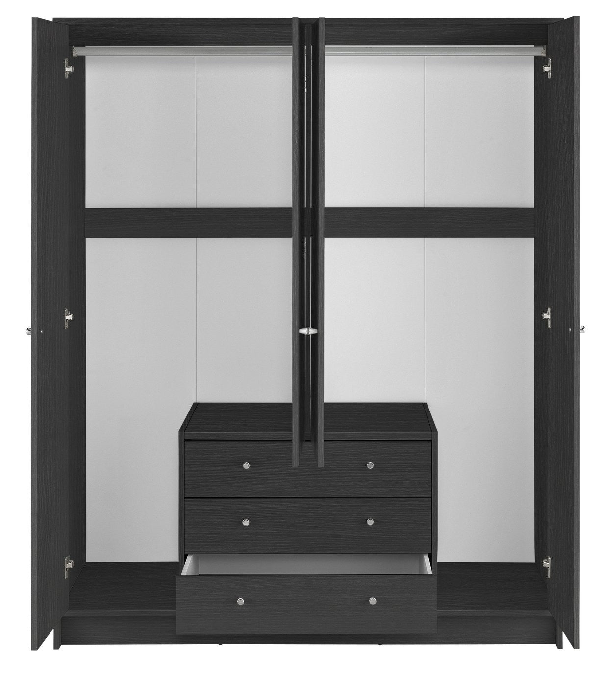Home Malibu 4 Door 3 Drawer Wardrobe - Black Oak Effect (B Grade)