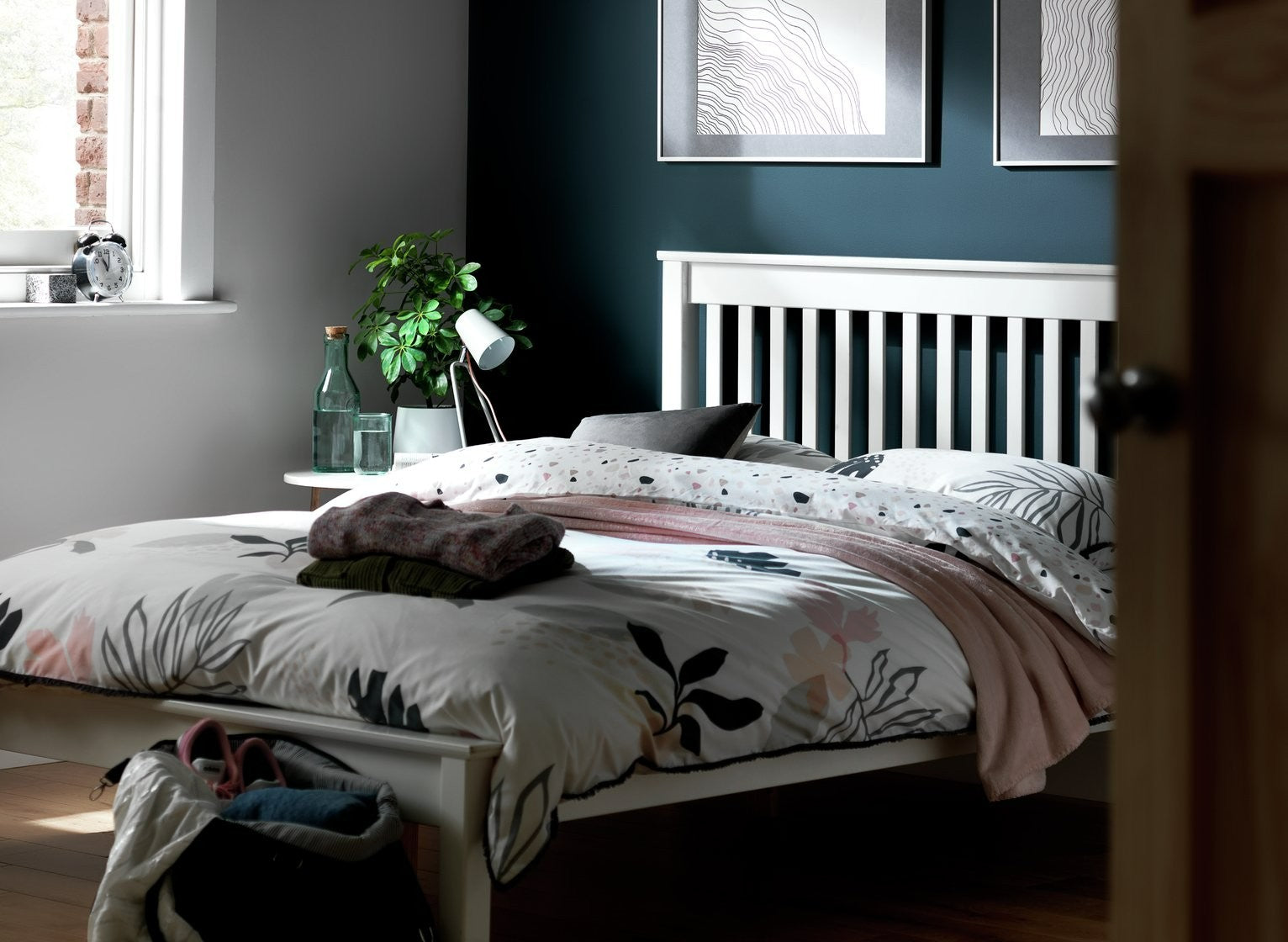 Home Aspley Double Wooden Bed Frame - White | Sturdy Sleeping Support