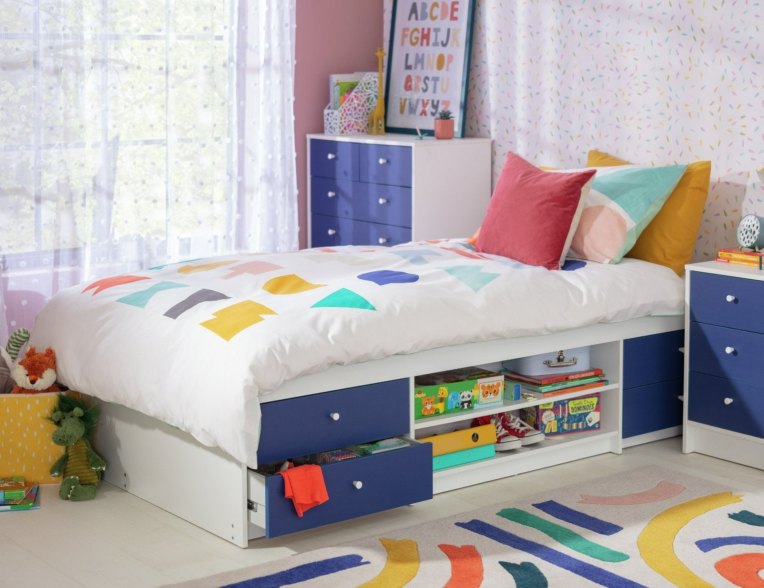 Malibu Storage Cabin Bed - Blue & White | Compact kids bed with underbed storage