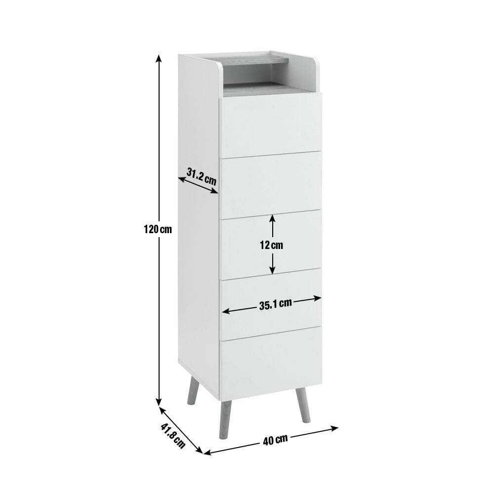 Habitat Skandi 5 Drawer Tallboy - White Two Tone ( B Grade 20386)
