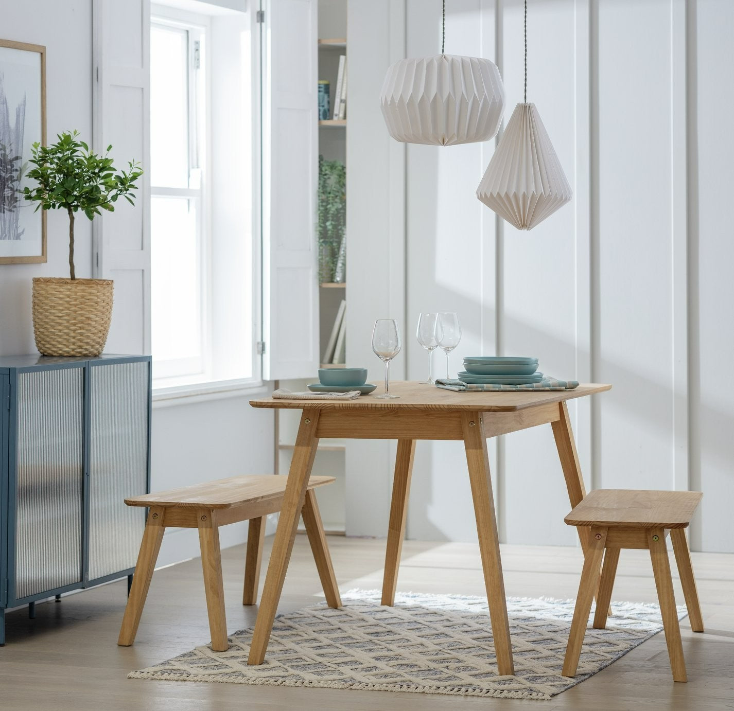 Parry Pine Dining Table & 2 Pine Benches | Natural Wood Aesthetic