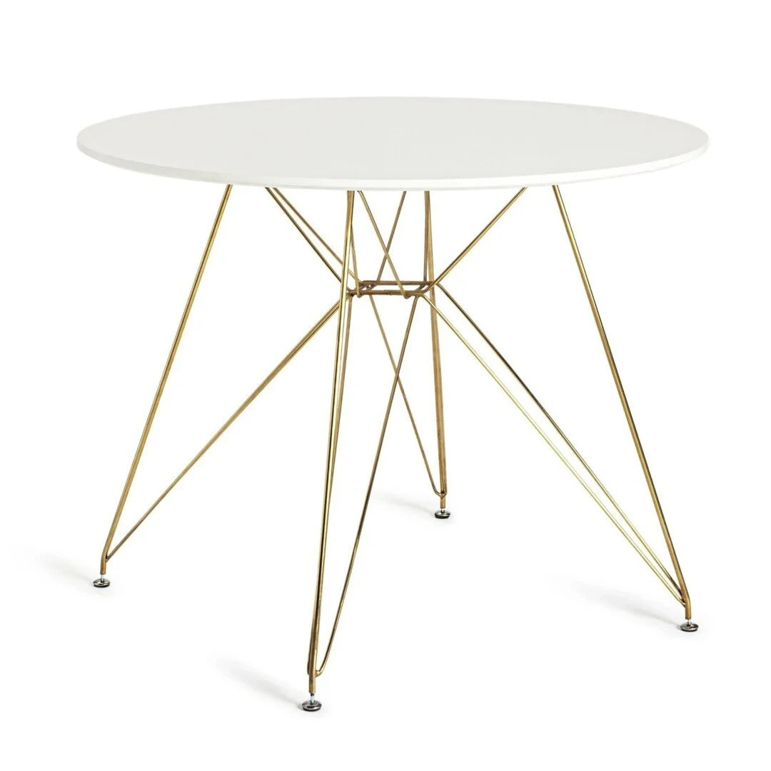 Maddix Round 4 Seater Dining Table - Brass & White | Small round dining table