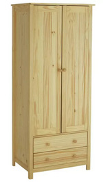 Home Scandinavia 2 Door 2 Drawer Wardrobe Pine | Bedroom Storage Furniture Unit