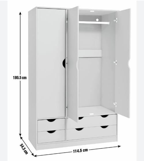 Pagnell 3 Door 4 Drawer Wardrobe - Grey