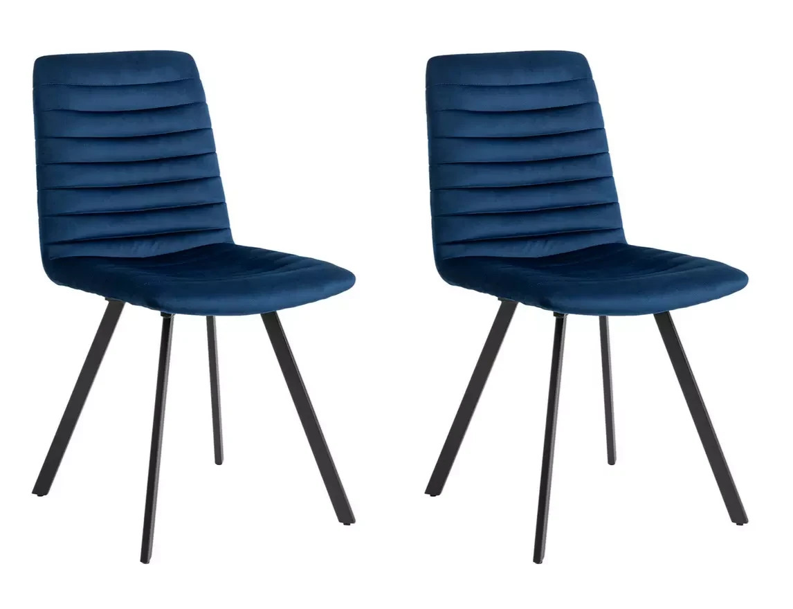Home Keaton Pair of Velvet Dining Chairs Dark Blue | Modern Dining Chair Set