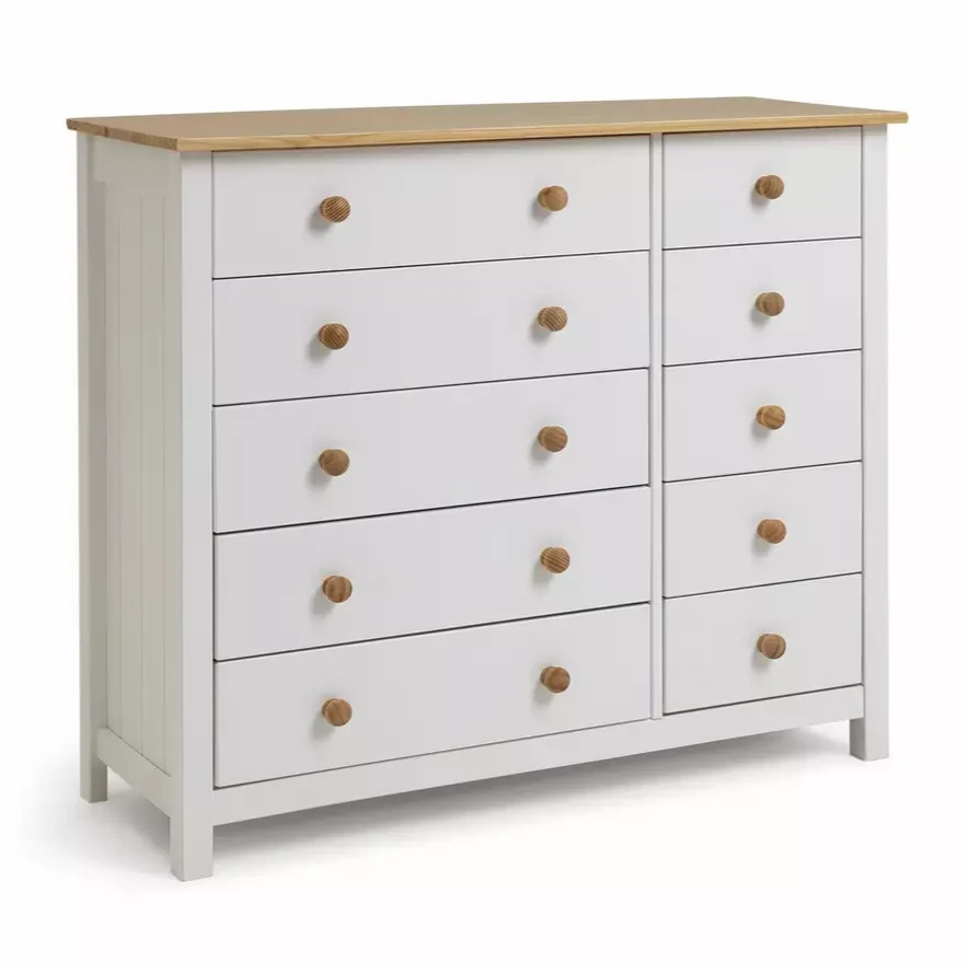 Home Scandinavia 10 Drawer Chest Pine & White | Bedroom Storage Chest of Drawers