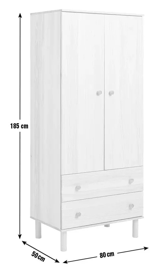 Akio 2 Door 2 Drawer Wardrobe Pine | Bedroom Storage Furniture Wardrobe