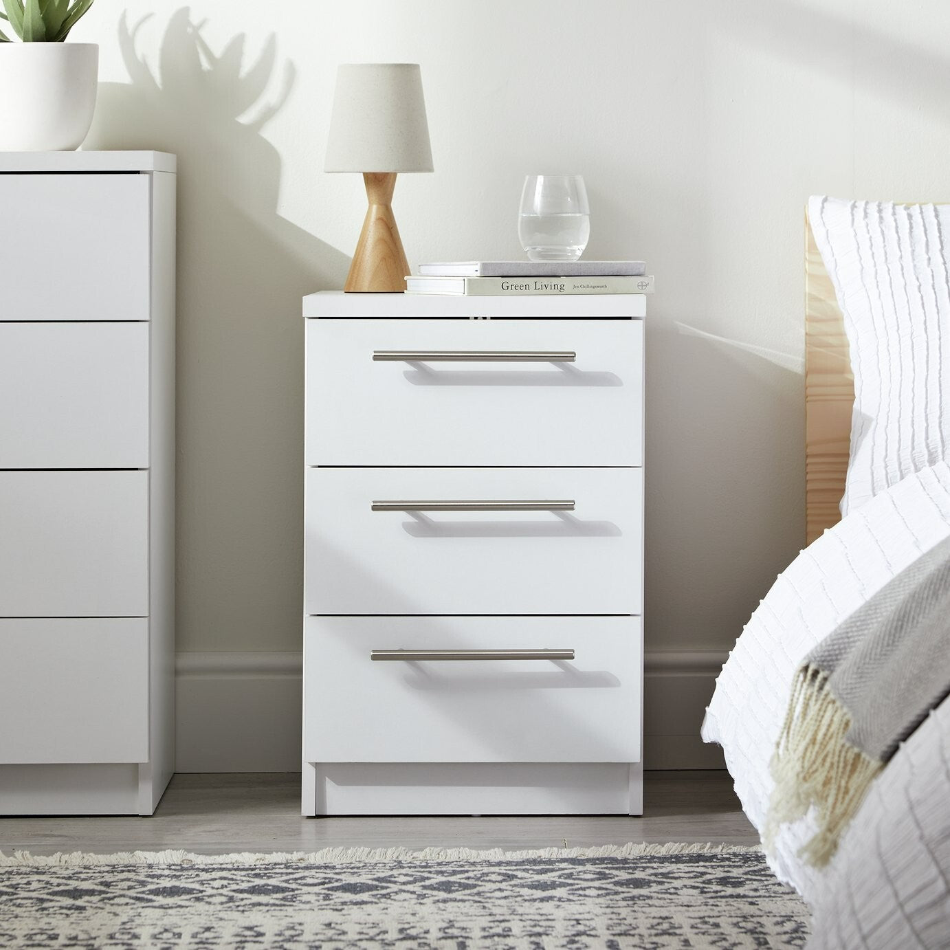 Brisbane 3 Drawer Bedside - White