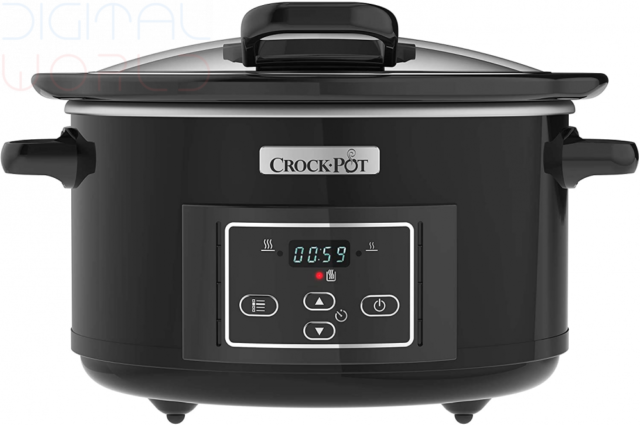 Crockpot 4.7L Hinged Lid Digital Slow Cooker - Black